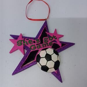 Soccer Christmas ornament "She's got game" pink and purple‎